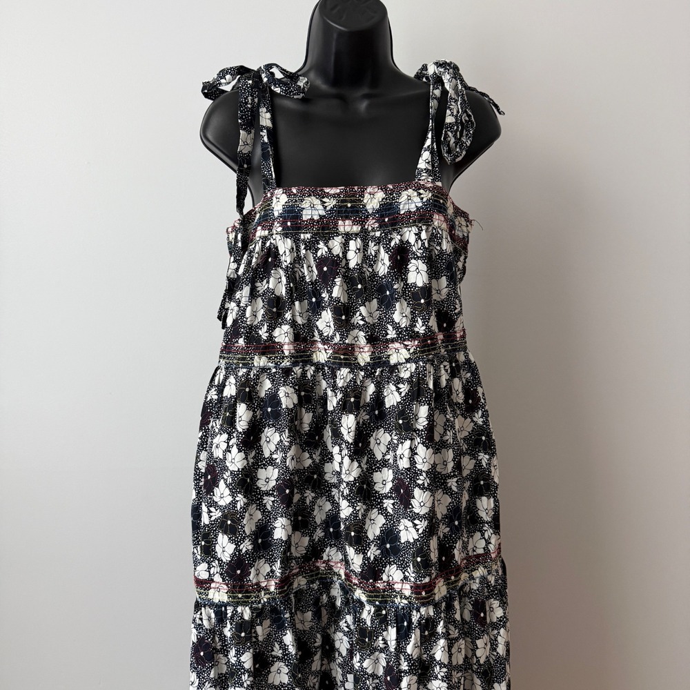 Warm NY sz 0 Floral Maxi Dress Black‎ White Tiered Resortwear Beach Lagenlook - Picture 2 of 6